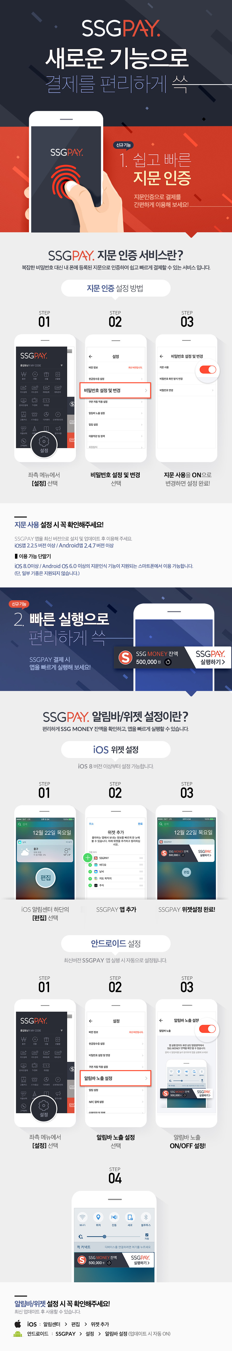 지문인증과 알림바·위젯설정으로 업그레이드된 SSGPAY 새로운 기능으로 결제를 편리하게 쓱- 